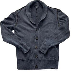 John Varvatos Men’s 100% Cotton Shawl Collar Cardigan Sweater Faux Leather Sz M